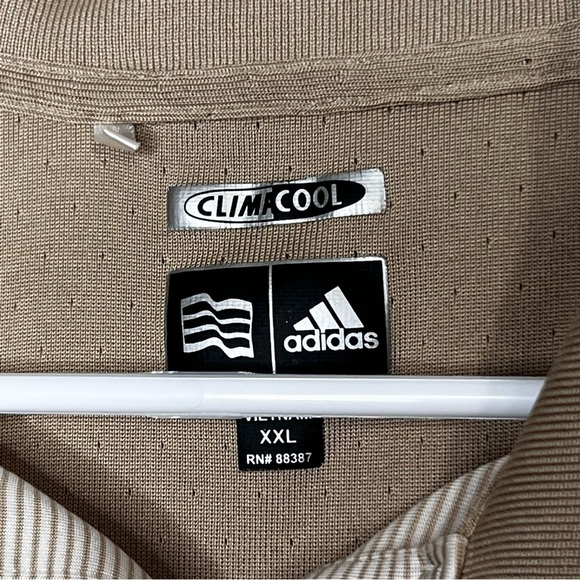 Adidas Climacool Polo Shirt Crown Royal Mens XXL Beige White Stripe Short Sleeve - Picture 4 of 12